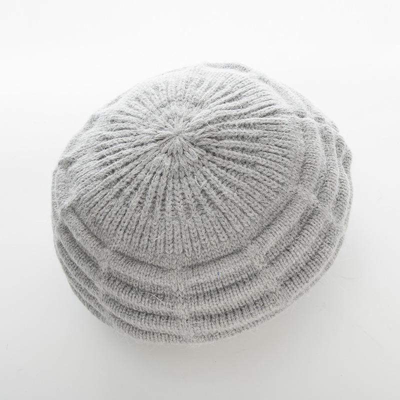 Women's Autumn and Winter Plus Velvet Thick Knitted Warm Beret Jacquard Striped Knitted Cute Hat