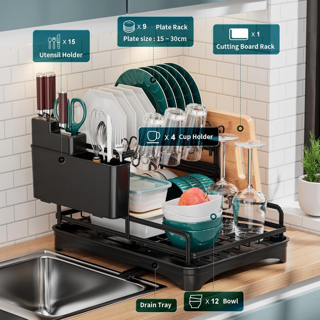 Layer Dish Drying Rack with Adjustable Water Drainage - Modern Kitchen Storage Solution
