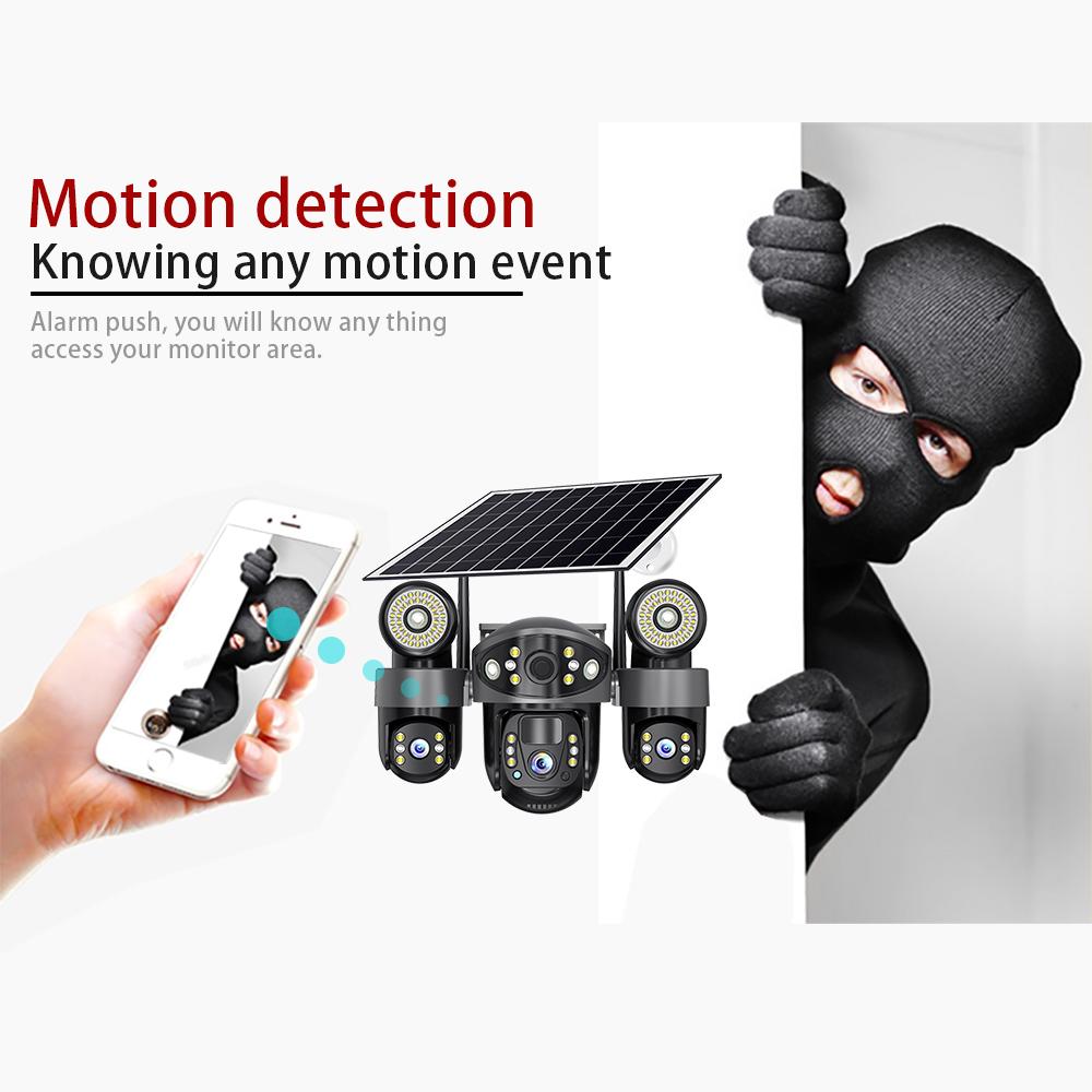 Outdoor Solar Dual-Light Surveillance Camera – 3-Lens 3-View Recorder, HD Night Vision with Lighting