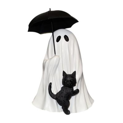 Resins Ghostly and Black Cats Sculpture Halloween Gothic Decors Perfect For Desktop Bookshelves Mysterious Atmospheres