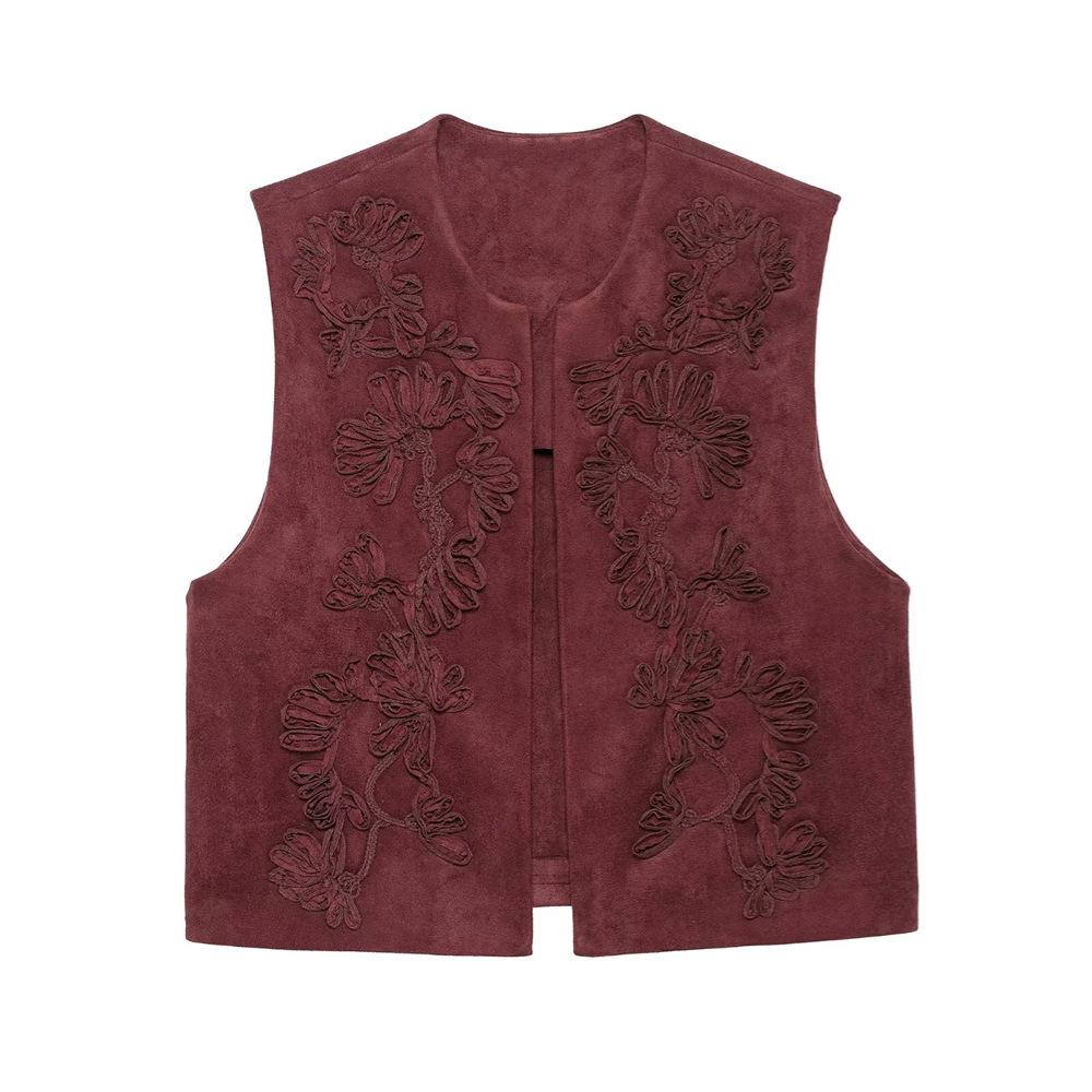 

Женский приталенный бархатный жилет с вышивкой и круглым вырезом, Весна/Лето 2025 S