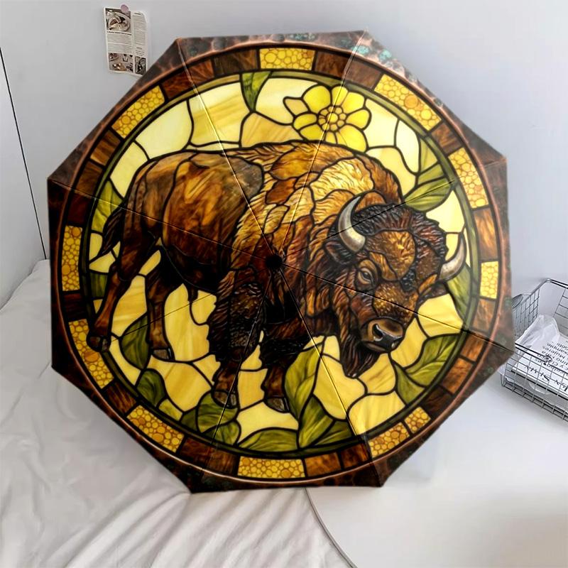 

1 шт. Автоматична складана парасолька Bison - Мультяшний візерунок, Портативна та складана конструкція з 9 спицями, Різдвяні подарунки на день народження