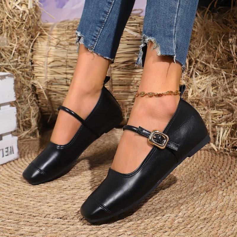 Fashion Spring/Autumn Fashion Buckle Single Women's Solid Color Model Square Toe Beautiful Casual and Comfortable Loafers