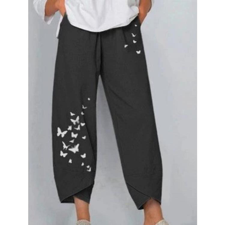 Pantaloni casual larghi in cotone e lino con elastico in vita, pantaloni da casa da donna
