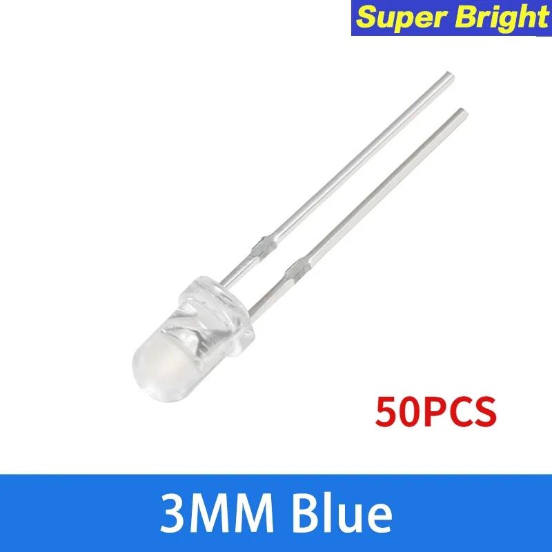 50/100 Stück Ultrahelle 3mm LED Leuchtdiode F3 Transparente LED Lampe Orange Gelb Weiß Grün Rot Blau DIY Kit