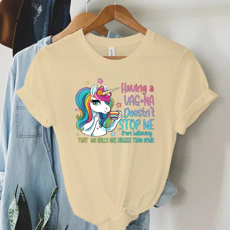 Rainbow Unicorn T Shirt Funny Cartoon Tops Summer Women Streetwear Y2K Aesthetic T Shirts Grunge Harajuku Tee Shirt Female