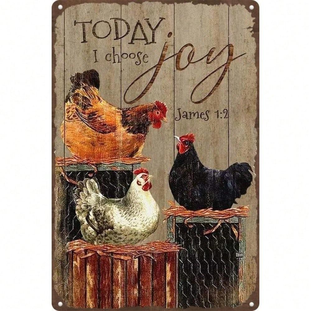 Metal Wall Art Vintage Chicken Sign 8x12 Inch Kitchen Decor Today I Choose Joy