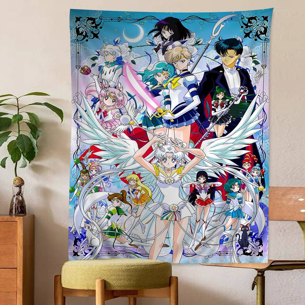 Anime S-Sailor Lovely M-Moon Tapestry Art Printing Japanese Wall Tapestry Anime Wall Hanging Home Decor