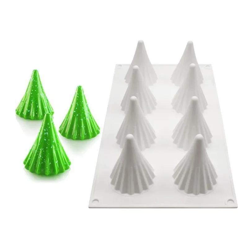 8-hole Christmas Tree Silicone Mold Frosting Biscuit Aromatherapy Candle Mold DIY French Christmas Mousse Chocolate Tree Mold