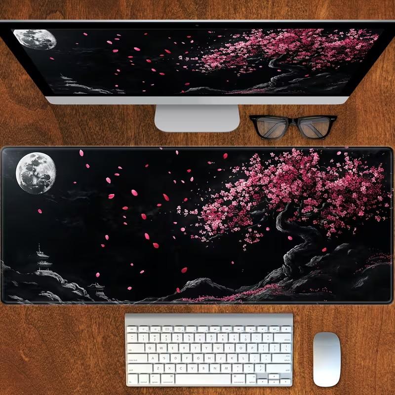 Japanese Mount Fuji Cherry Blossom Gaming Mouse Pad Extended Non Slip Mat Smooth Edges For Gamers Office Home Wireless Mouse