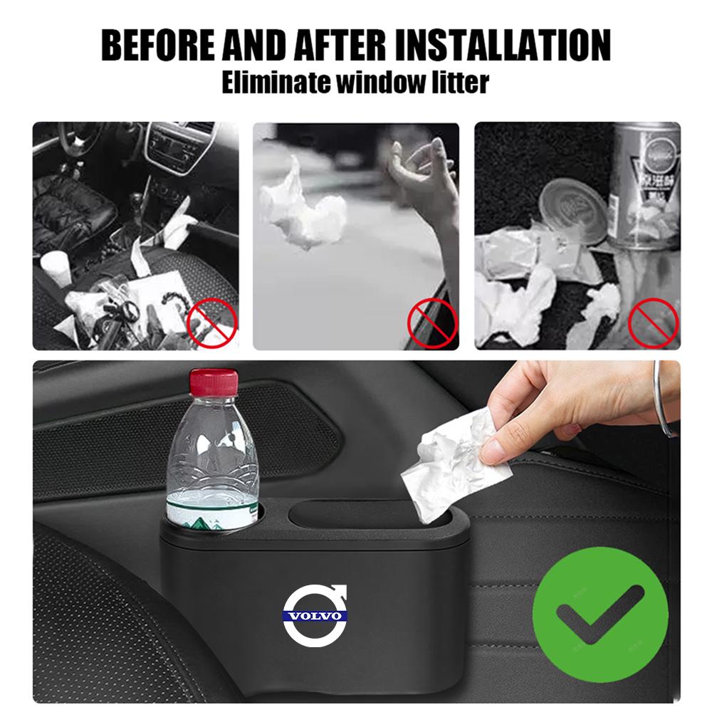 Car Trash Can Hanging Trash Bin With Drink Holder Organizer Box For Volvo V40 V60 V90 XC40 XC60 XC90 S40 S90 S60 C50 C70 Rdesign