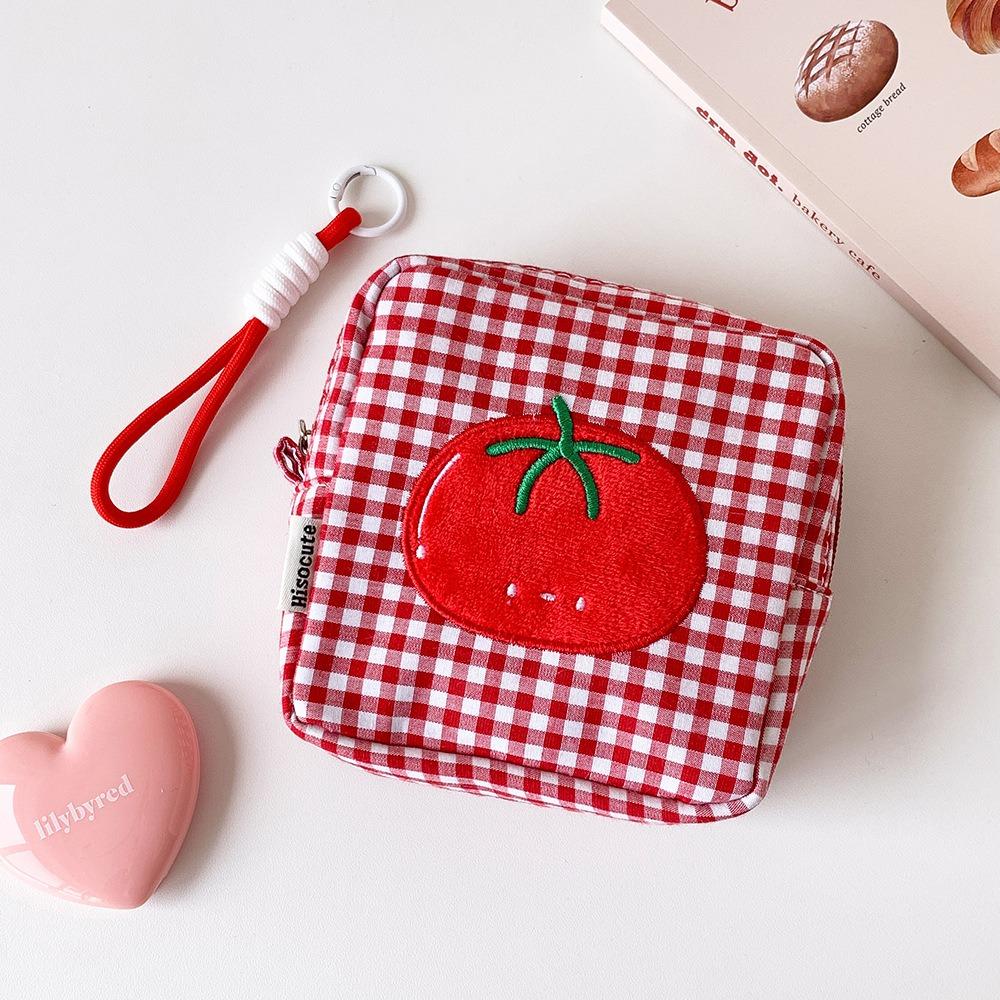 

Square Small Makeup Bag Tomato Plaid Mini Organizer Bag CCD Camera Sanitary Napkin Lipstick