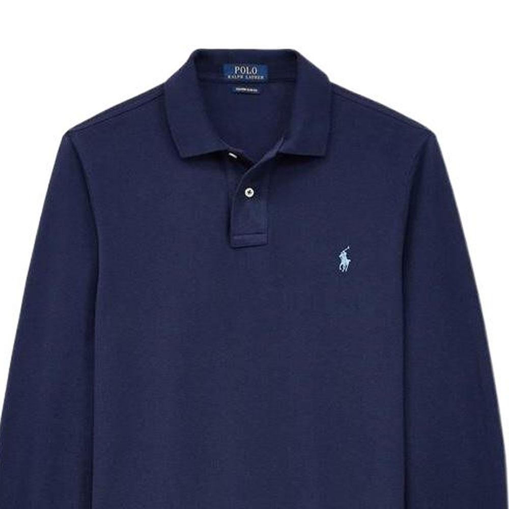 Polo Ralph Lauren FW22 Solid Color Logo Embroidered Half Button Pullover Long Sleeve Polo Shirt Men tops Dark-Blue MNPOKNI16810128-B82