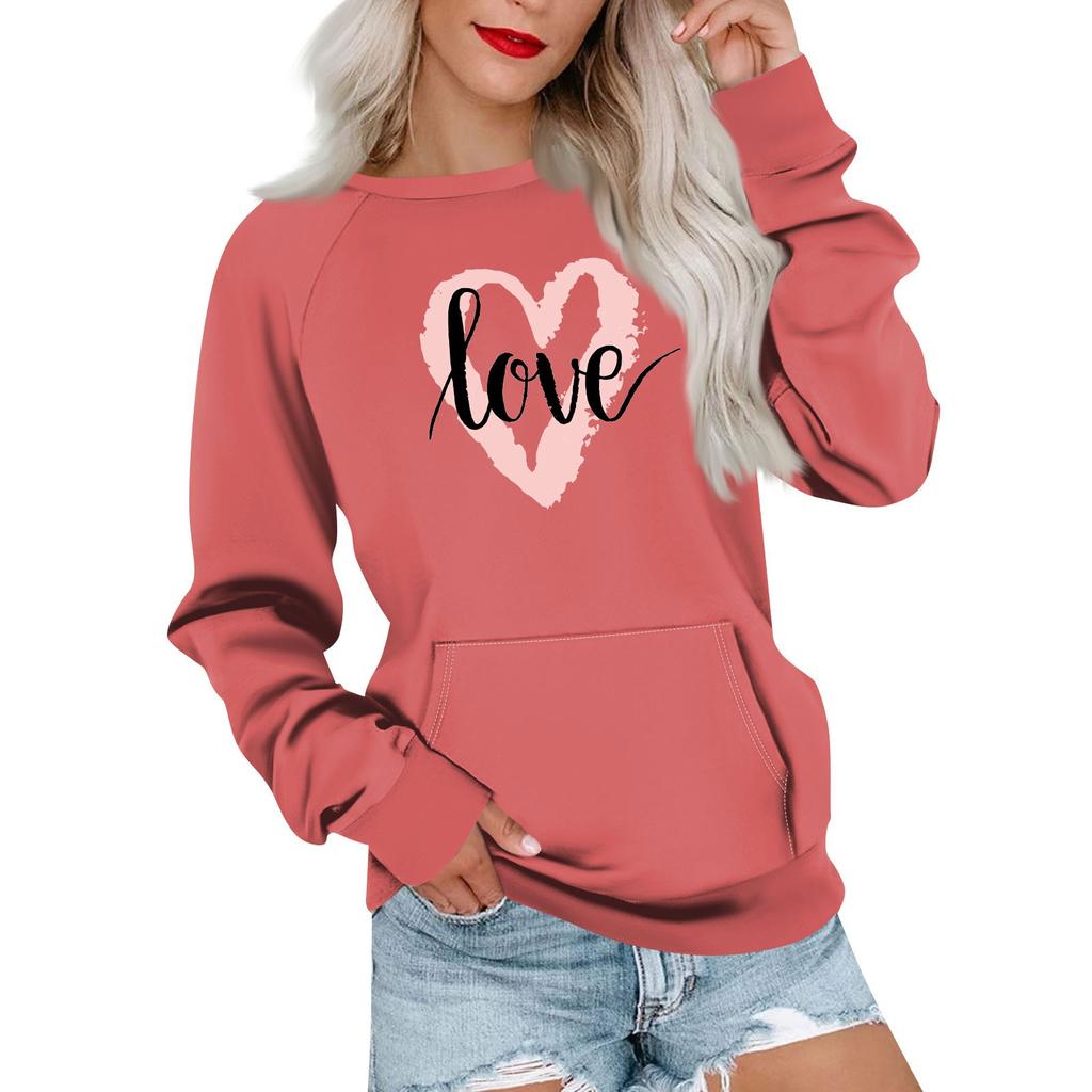 Women's Casual Valentine's Day Printed Pullover Plug Sleeve Sweatshirt With Pocket Top