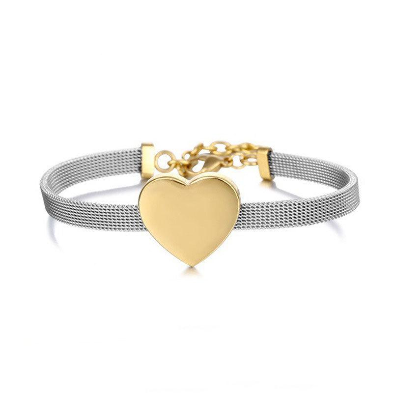 Stainless Steel Smooth Heart Mesh Bracelet Minimalist Love Shape Fashion Jewelry For Daily Wear