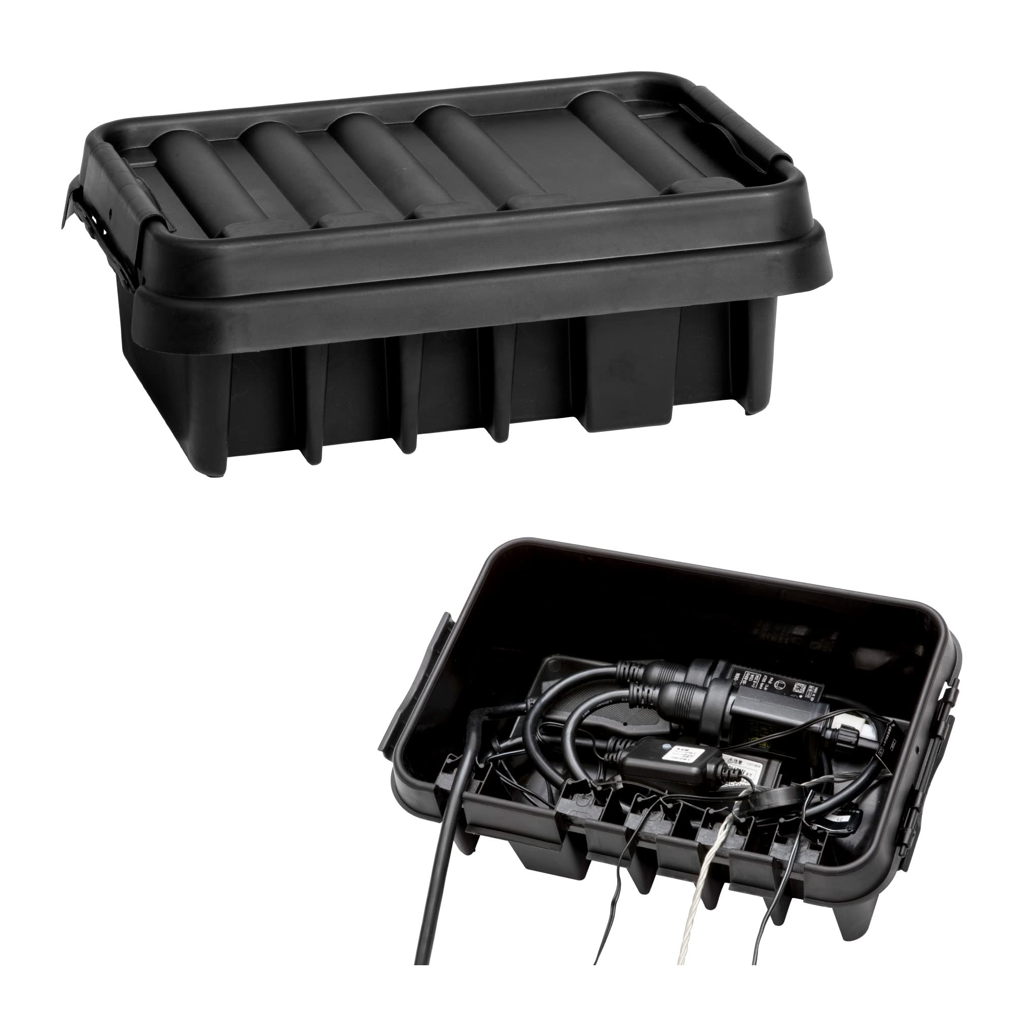 

Takasho Outdoor Power Box, Outlet Box Medium, Approx. 34cm Wide x 24.5cm Deep x 12cm High, Black, Illuminated, Outdoor, Waterproof, Cord Storage,