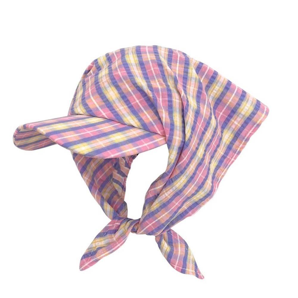 Plaid Headscarf Baseball Hat Korean Style Triangle Headscarf Hat Strappy Bandana Cap  Travel
