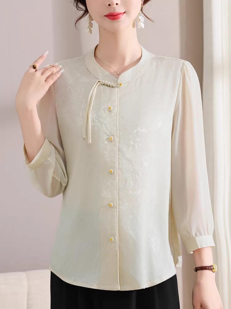 2026 New Spring Seven-Sleeve Top for Middle-Aged Women - Round Neck Shirt