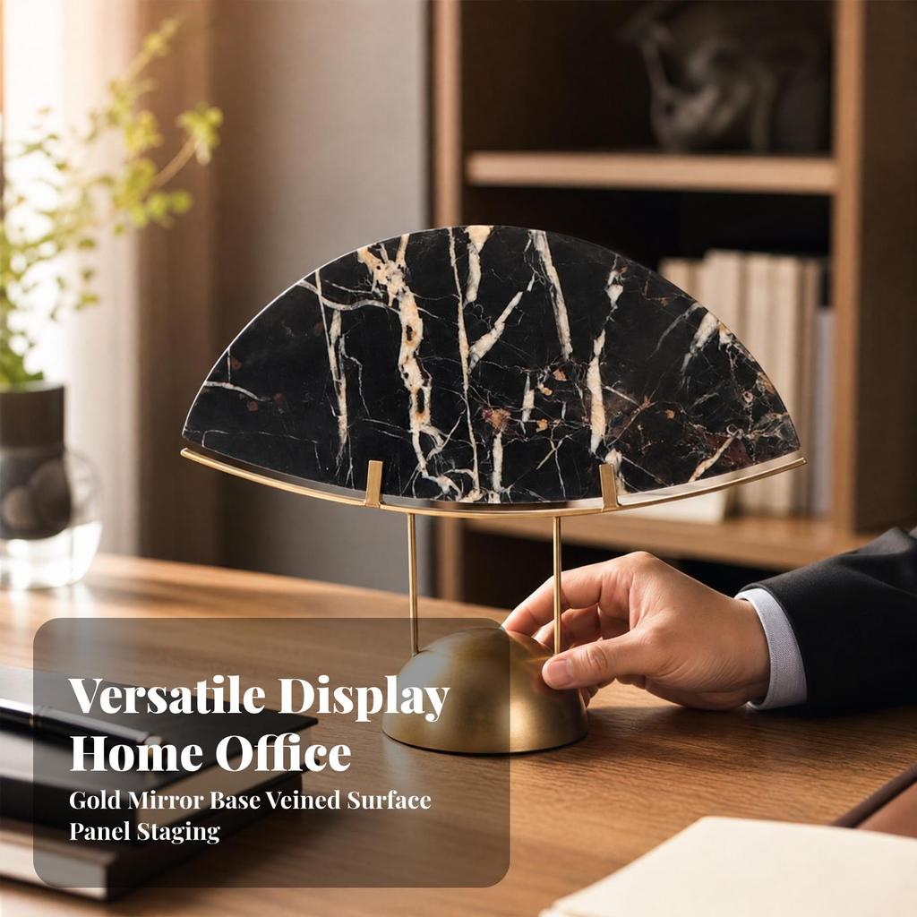 Semi-circular Stone Sculpture with Veined Panel for Tea Cabinet Decor