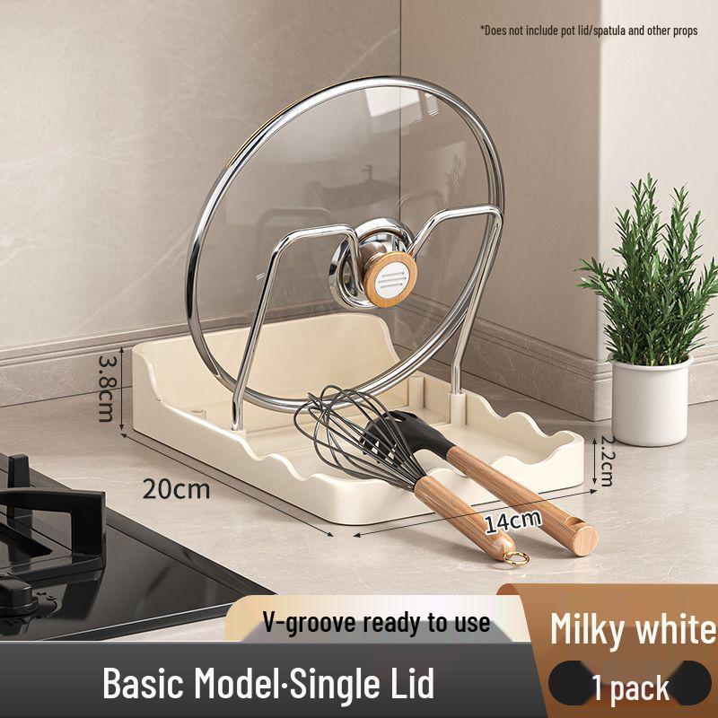 Multifunctional Kitchen Pot Lid & Spatula Holder with Rag Storage Shelf