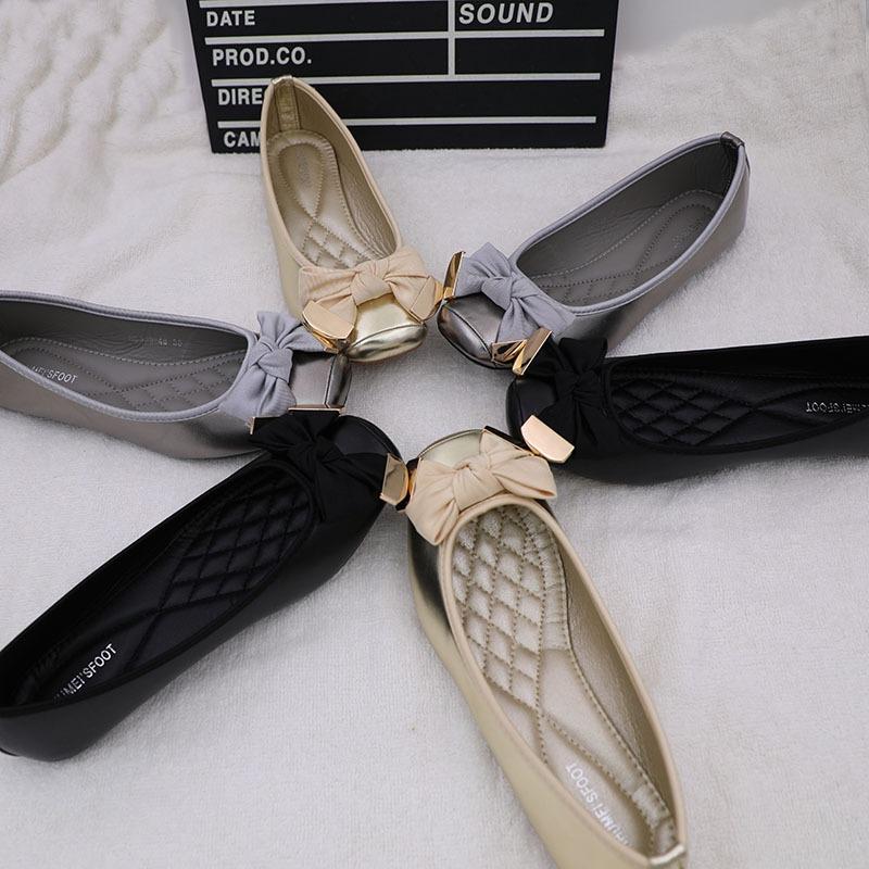 Fashion Flat Shoes for Women Spring Autumn 2025 New Flat  Bow Boat Shoes Square Toe Pregnant Women's Ballet Gold Plus Size for Women
