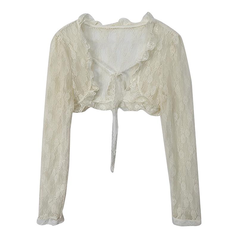 

Кружевной верх Тонкий Маленький Кардиган Женский Защита от Солнца Сказочная Шаль Топы Лето абрикосовый