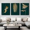 Modern Golden Green Plant Leaves Abstract Art Canvas Painting Nordic Posters and Prints Picture Living Room Home Decor Cuadros