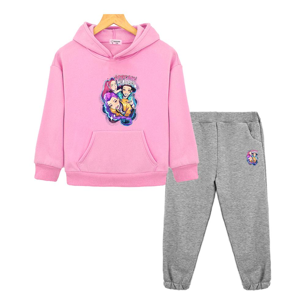 kpop demon hunters hoodie Fleece Jacket sweatshirt 2pcs pullover+pant Autumn winter boys girls Hooded Sets kids boutique clothe