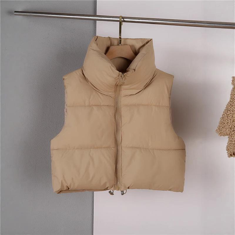 Short down cotton vest 2025 new solid color autumn and winter vest jacket