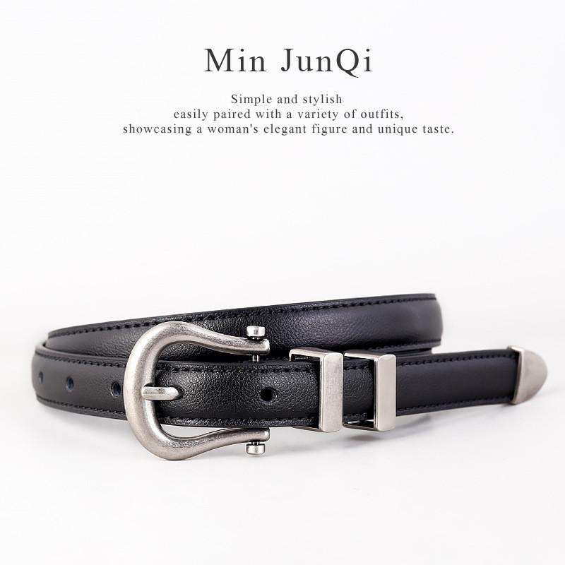 Classic Vintage Leather Belt For Women With Silver Buckle And Denim Waist Accessory For Casual Style