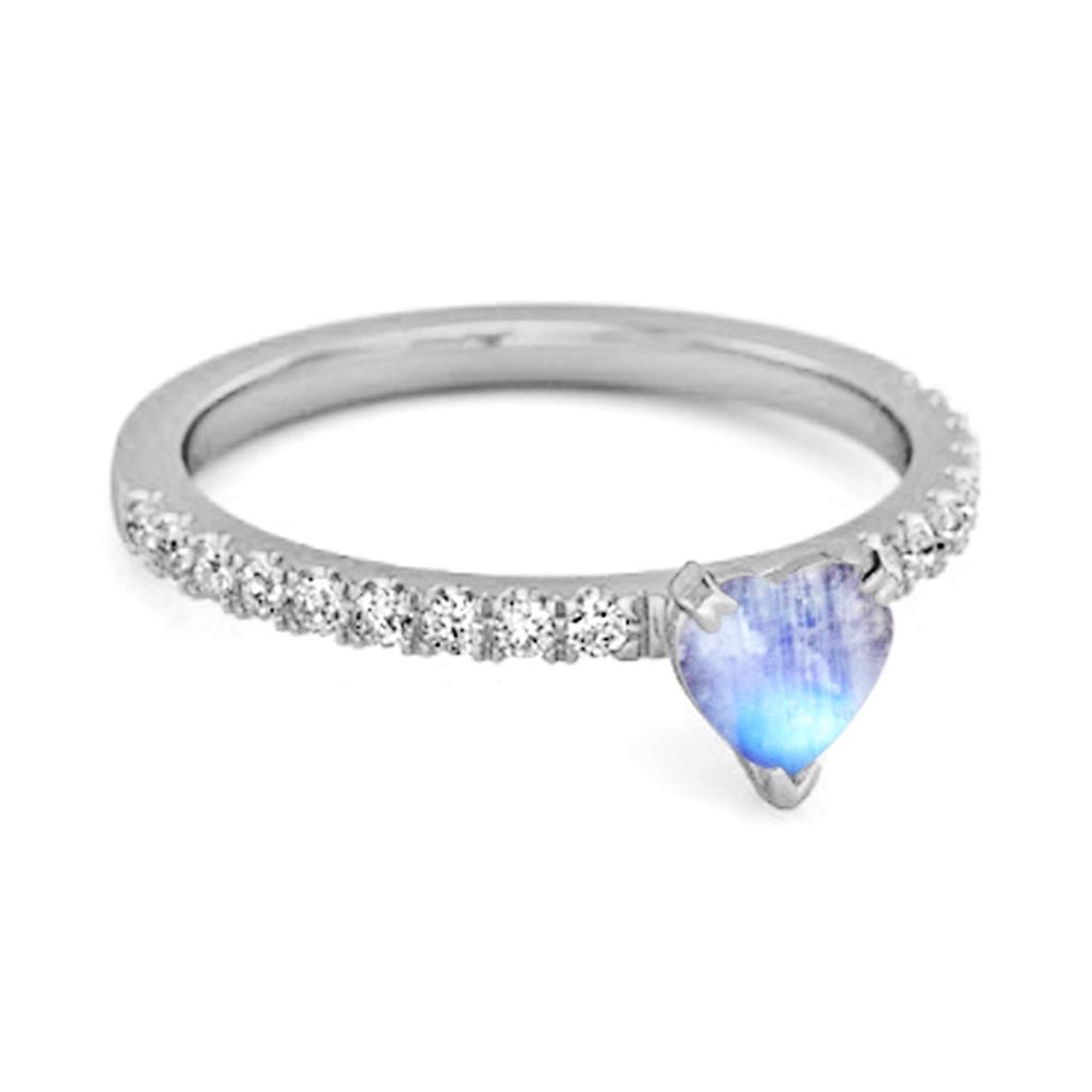 Moonstone Pave Band Ring - 925 Sterling Silver