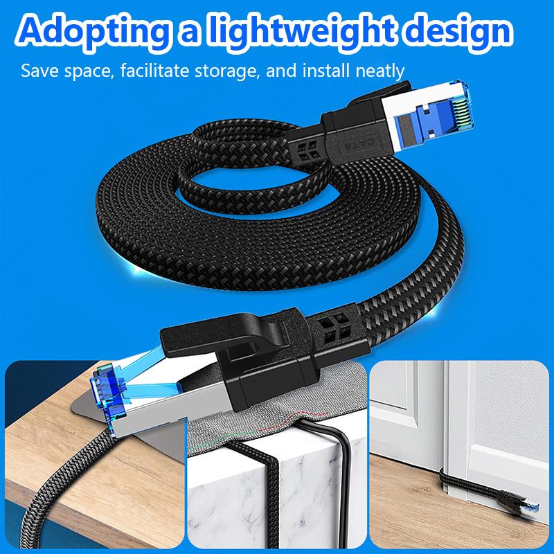 Category 8 Black Braided Network Cable CAT8 40Gbps Copper 7*0.1mm with Shielded Internet Lan Cord for PC Laptops Router