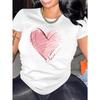 European Size Women's Valentine's Day Love Heart Graphic T-Shirt - Soft, Breathable Short Sleeve Casual Top In White with Pink Hearts
