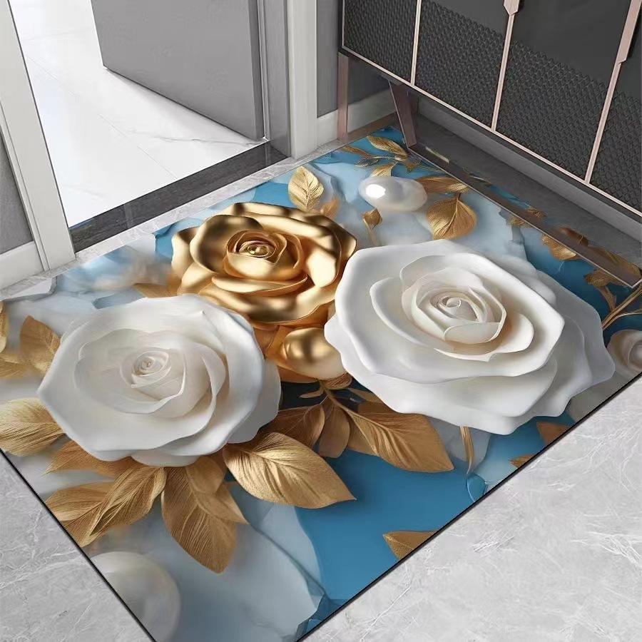 VIKAMA Light Luxury Lotus Bathroom Carpet, Water Absorbing and Anti Slip Floor Mat, Quick Drying Floor Mat for Toilet Doors