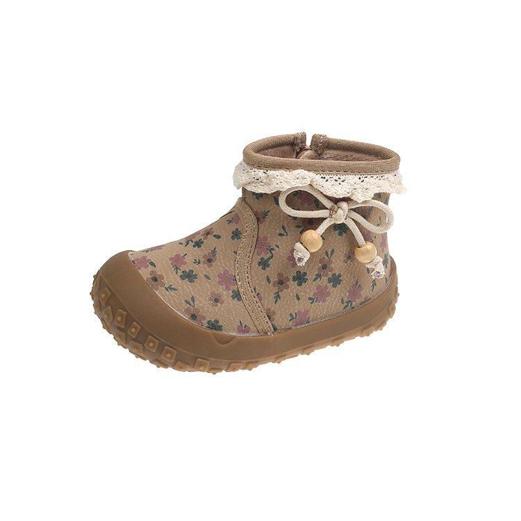 Children's cotton boots 2025 winter warm girls' snow boots soft-soled baby leather boots printed sweet boots foreign style