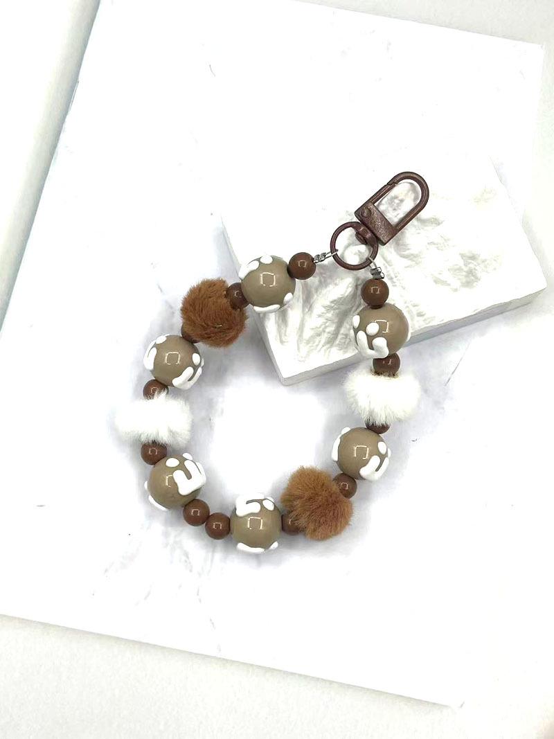 

Beaded Phone Lanyard: Hand-Painted Charm & Keychain Pendant коричневый