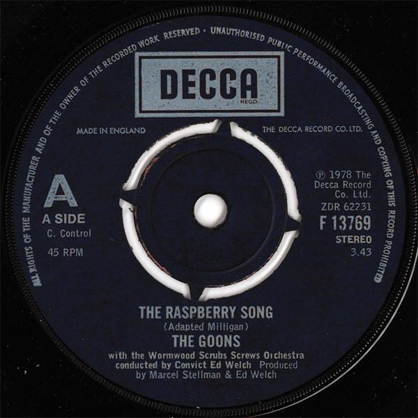 

7-дюймовая пластинка GOONS Raspberry Song F13769 Decca 1978 Великобритания Джаз Б/у