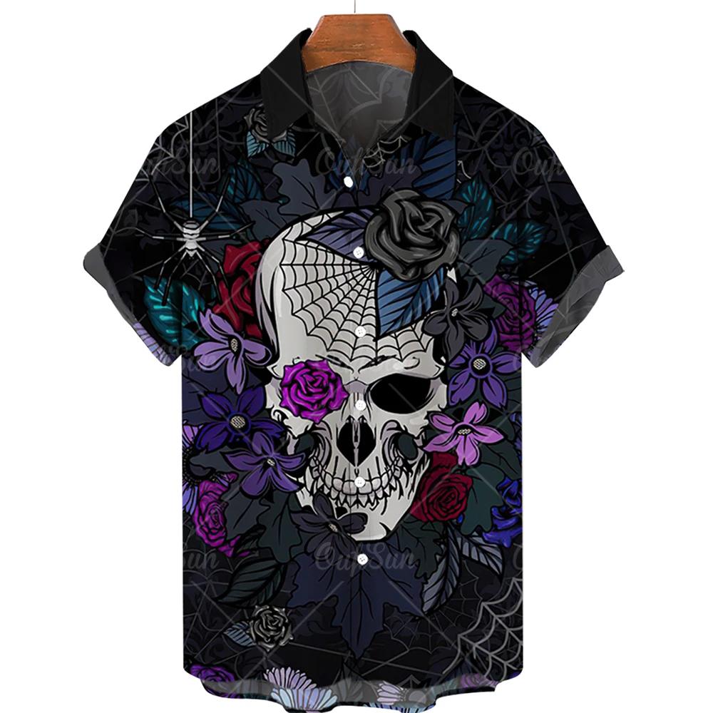 Hawaiian Beach Shirt Fashion Design Men's 3D Skull Print Shirt Retro Casual Street Clothing Men's Summer Unisex Short