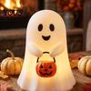 Ghost Festival Party Favors Cute Holding Pumpkin Bucket Table Lamp, Halloween Spooky Bedside Atmosphere Supplies Small LED Night Light for Bedroom
