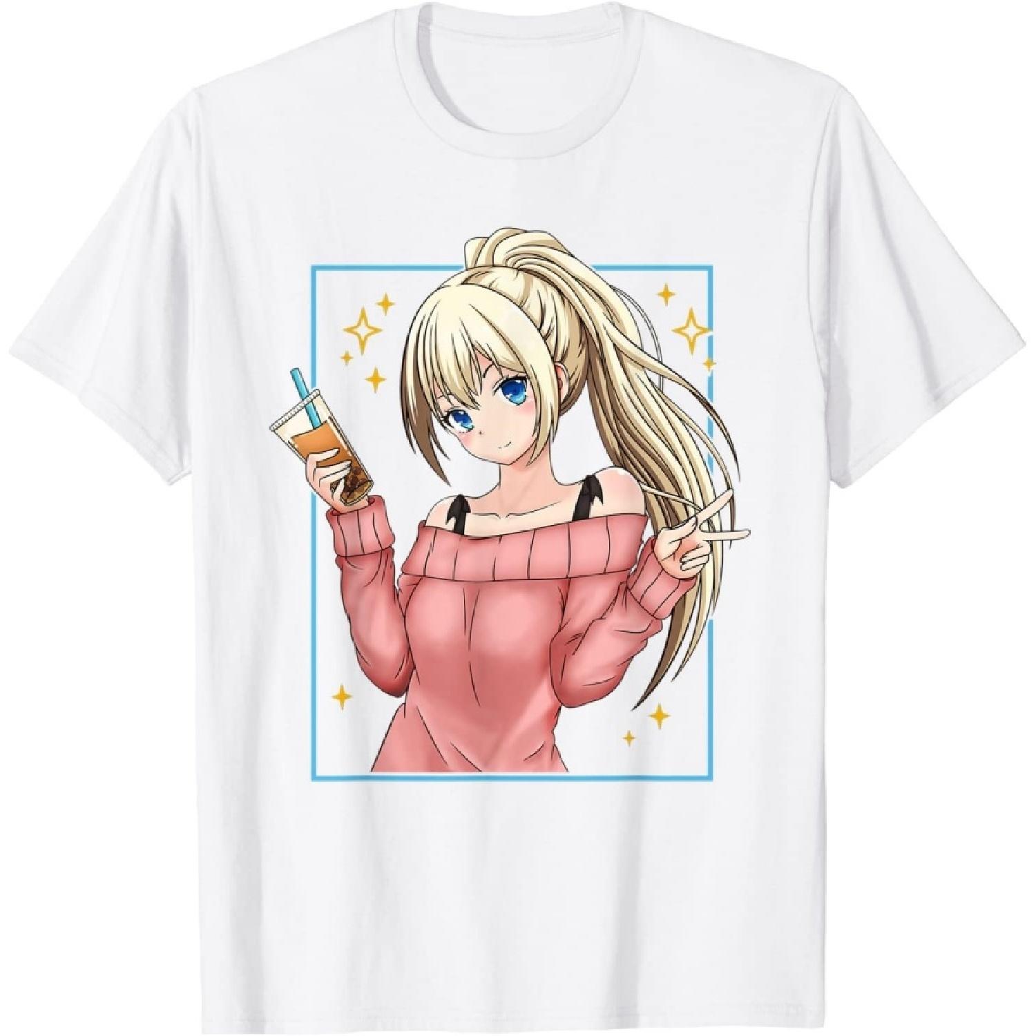 EYDE Bubble Tea Anime Girl Kawaii Japanese T-Shirt S