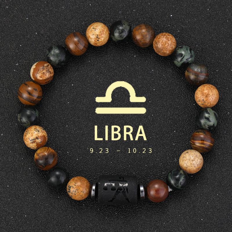 12 Zodiac Natural Stone Bracelets - Cancer, Virgo, Leo, Libra Designs, Ideal Couples & Friendship Gifts, Unisex Jewelry (Pulsera