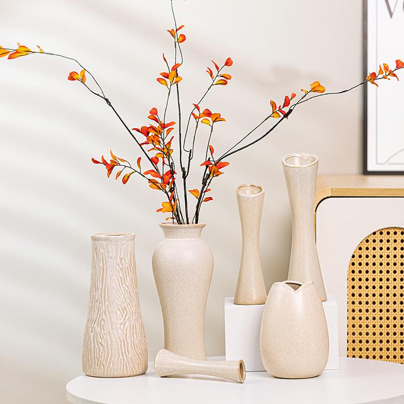 Wabi-Sabi Ceramic Vase: Elegant Hydroponic Bamboo Arrangement for Living Room & Dining Table