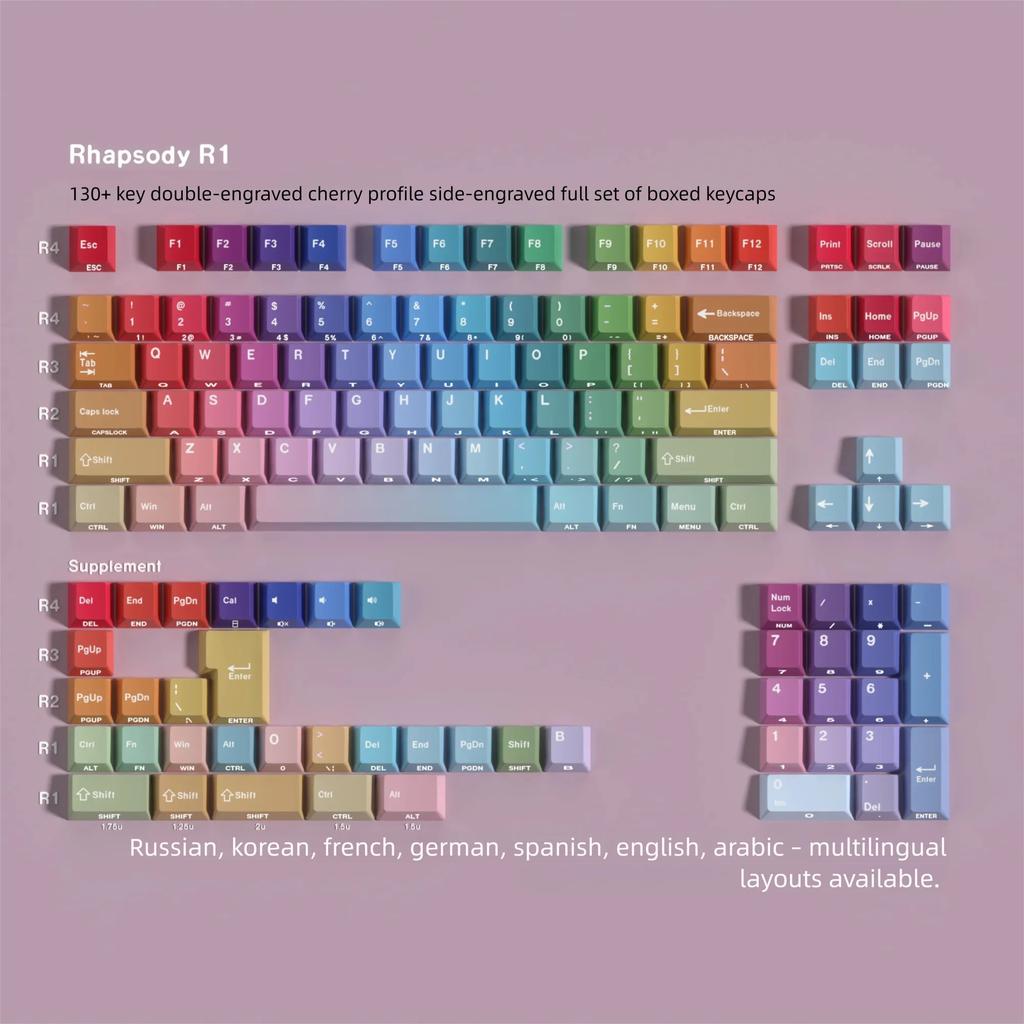 Korean Russian Japanese Spanish Cherry Profile Double Print Keycap Rainbow Gradient 130 Key Caps Mechanical Keyboard AJAZZ AULA