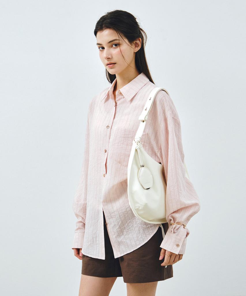 MONGDOL Striped See-Through Oversized Shirt Light Pink Mdsh019Stlpink