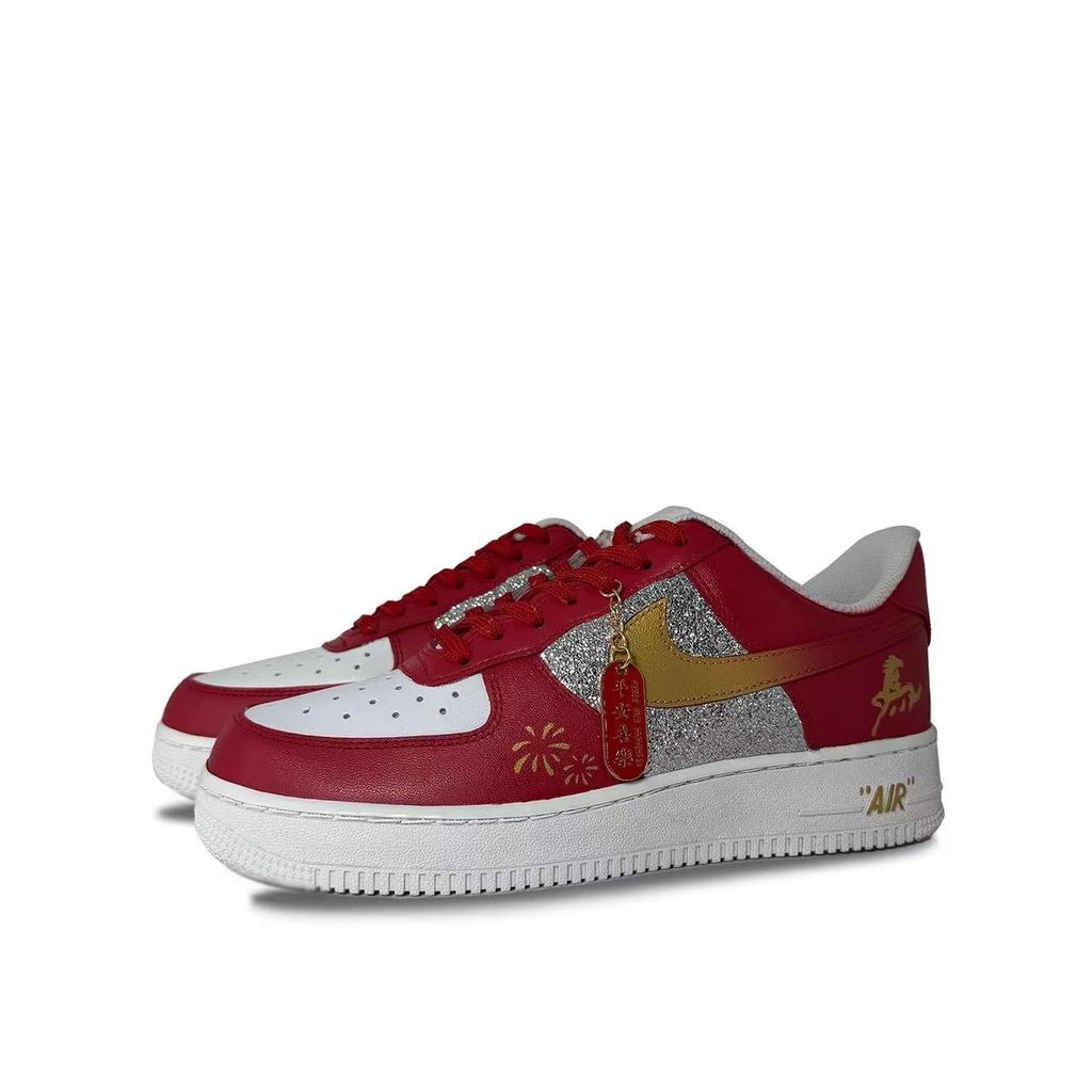 Nike Air Force Golden Horse Welcomes Wealth Leather Abrasion Resistant Slip Resistant Low Top Skateboard Shoes Men's CW2288-111(TeamJ)