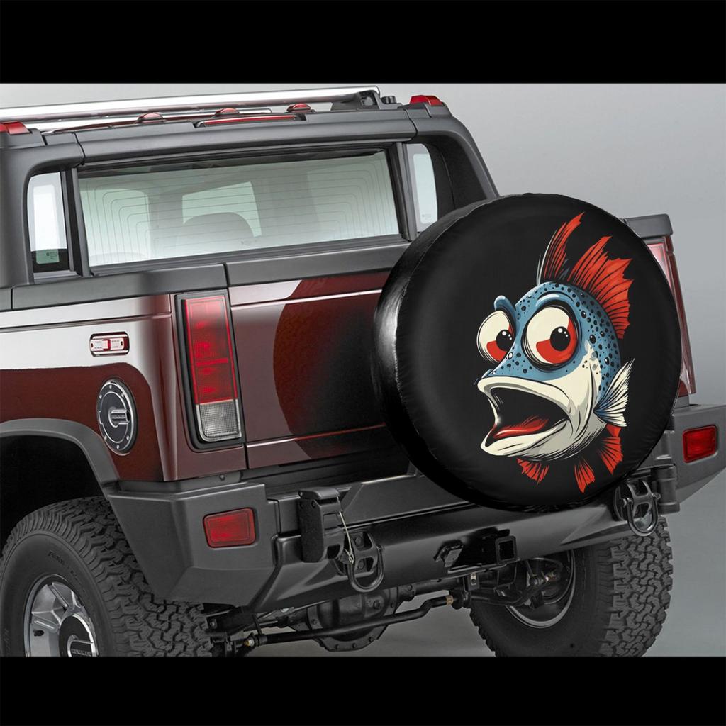 Funny Cartoon Fish Spare Tire Cover Durable Protector Fits 14 to 17 Inch SUV Truck