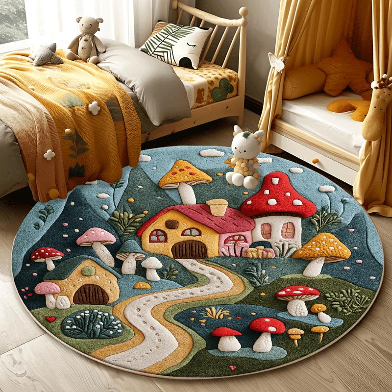Circular Carpet Bedroom Bedside Blanket Children's Room Cute Cartoon Floor Mat Living Room Sofa Coffee Table Anti Slip Carpet