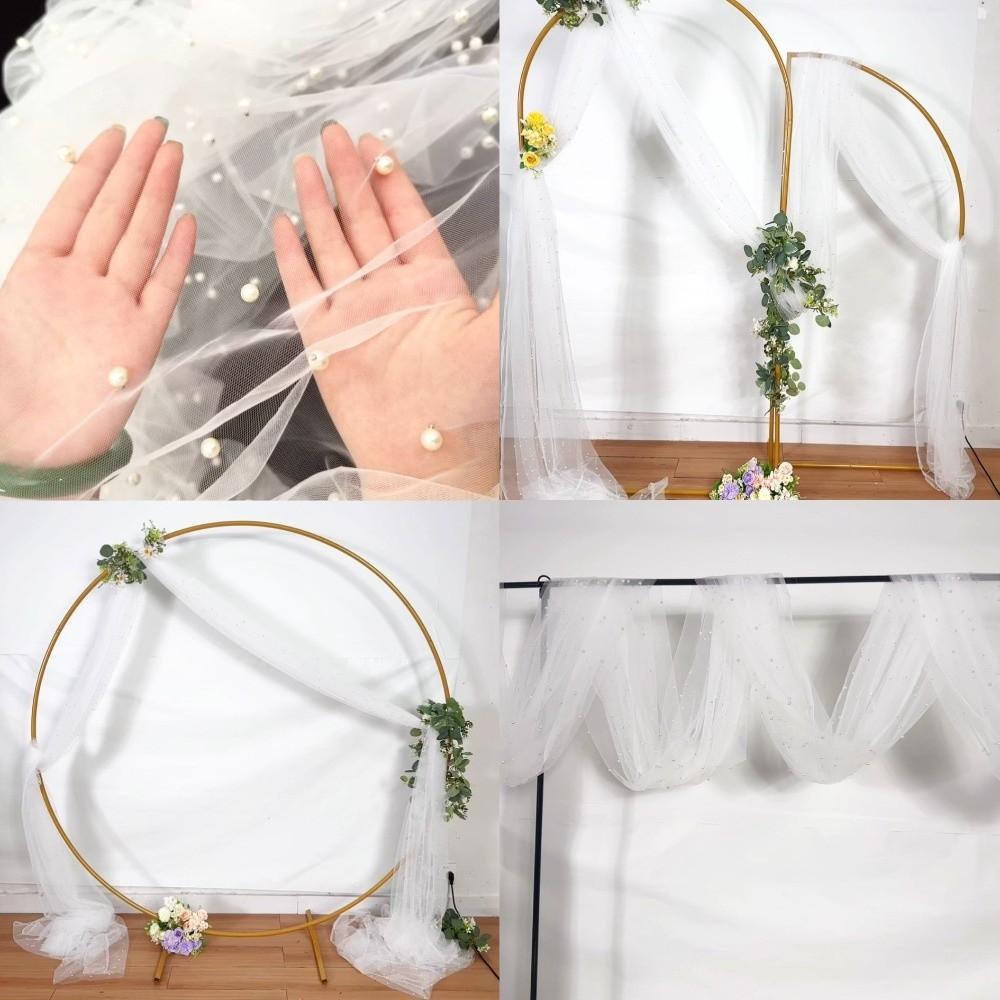 Luxury Pearl Chiffon Runner Romantic Gauze Tablecloth Dreamy Table Cover  Wedding