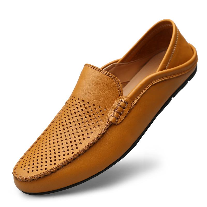 Summer Men Casual Shoes Leather Moccasins Breathable Slip On Boat Shoes Mens Driving Loafers Size 37-47