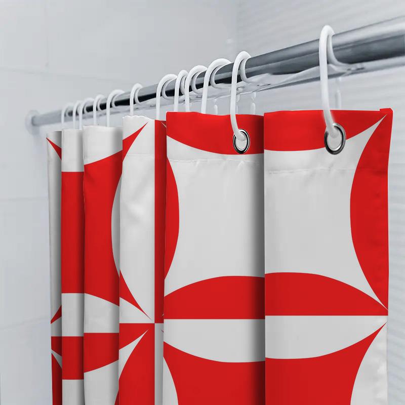 Red White Geometric Printed Shower Curtain Bathroom Decor Waterproof Fabric Easy Installation For Bathtub Or Walk-In Shower